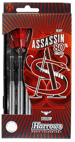 Harrows Assassin Tungsten Dartpfeile, Steeldart-Set mit Tragetasche, erhältlich in 30 g, 32 g, 34 g, 36 g, 38 g und 40 g, inklusive Nylon-Schäfte, 100-Micron Prime Flights und Reiseetui (40 g)