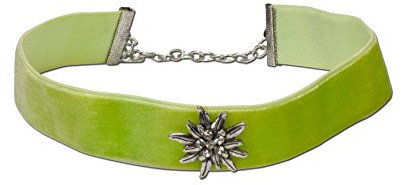 Alpenflüstern Trachten-Samt-Kropfband breit Strass-Edelweiß - Trachtenkette enganliegend, Kropfkette elastisch, Damen-Trachtenschmuck, Samtkropfband hell-grün DHK109