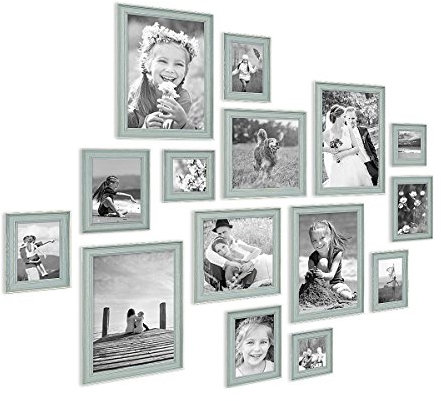 15er Set Bilderrahmen Skandinavischer Landhaus-Stil Petrol/Taubenblau 10x15 bis 20x30 cm inklusive Zubehör/Fotorahmen/Wechselrahmen