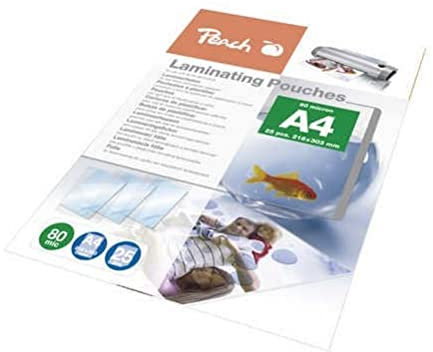 Peach Laminierfolie A4-80 mic - 25 St. - glänzend - Premiumqualität für beste Laminierergebnisse - geeignet für alle Laminiergeräte - PPR080-02