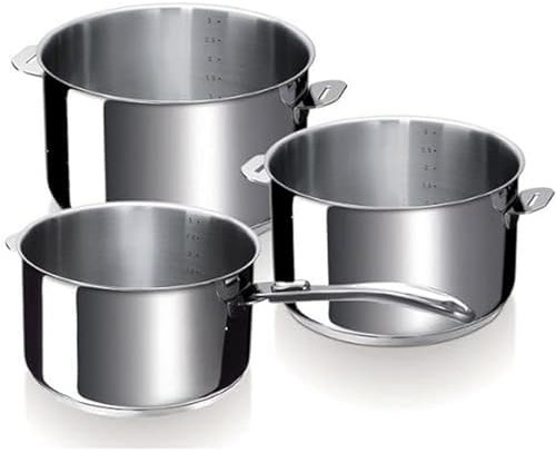 Bekaline 12326974 Evolution Série de 3 Casseroles + 1 Manche Amovible en acier inoxydable 16/20 cm