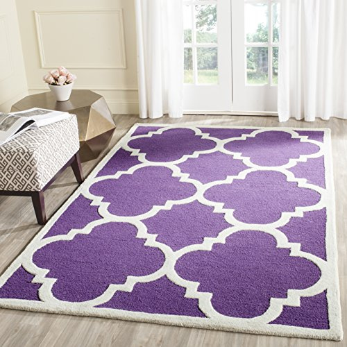 SAFAVIEH Cambridge Collection Area Rug - 5' x 8', Purple & Ivory, Handmade Moroccan Trellis Wool, Ideal for High Traffic Areas in Living Room, Bedroom (CAM140K)