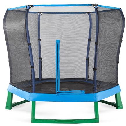 Plum 7ft Junior Jumper Springsafe Children's Trampoline and Enclosure - Blue & Green