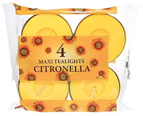 SER Candele Maxi Tealight Grandi alla Citronella-4 Pezzi-Durata Fino a 15 Ore di Combustione, Cera, Giallo, 4 unità