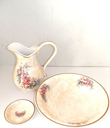Set Toilette in Ceramica per Lavabo Bagno Antico Rosa Selvatica