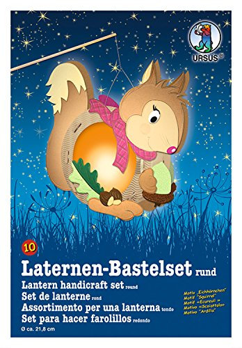 Ursus 18700010 - Laternen Bastelset, Eichhörnchen, ca. 21,8 x 21 x 10,3 cm, Durchmesser ca. 21,8 cm, inklusive Vorlagebogen mit Bastelanleitung, zum Selbstgestalten,ideal für den nächsten Laternenlauf