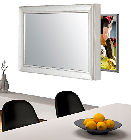 Handmade Framed Mirror to Turn Your Existing TV to Hidden Mirrored Television that Blends into Your Home or Business Decor (55 Inch, NY Silver Black)