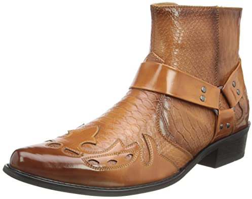 Da uomo pelle di serpente zip intera western cowboy stivaletti, marrone