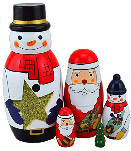 Veewon Nesting Dolls Handmade Wooden Cute Matryoshka Russian Doll Snowman 6 - 5pcs