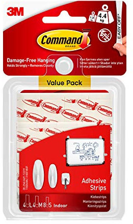 Command Assorted Adhesive and Mounting Refill Strips, Pack of 8 Small, 4 Medium, 4 Large Adhesive Strips - Damage Free Hanging - Holds up to 4.4 kg, White