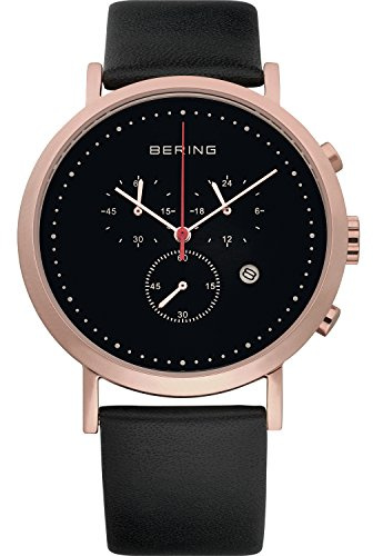 Bering Herren Quarz Uhr | Armbanduhr 40 mm Edelstahlgehäuse und Zifferblatt | Kalbslederarmband | Saphierglas | 5 ATM | 10540