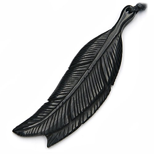 Drachensilber Feder Schmuck Anhänger aus Horn, Ketten Länge: 6,5cm inkl. Textilband