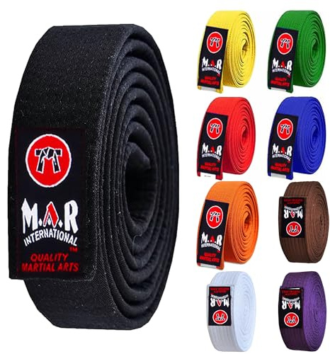 MAR | Black Martial Arts Belt, Plain Ranking Belt - 100% Cotton | Professional Equipment for All | Coloured Grading Belts, Ideal for Karate, Judo, Taekwondo, Jiu jitsu (250cm)