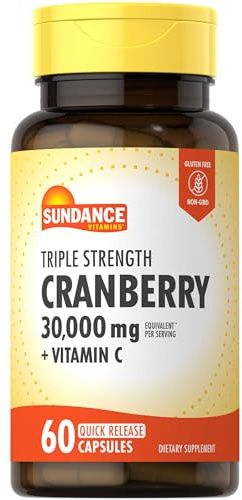 Sundance Cranberry Supplement | 60 Capsules | Plus Vitamin C | Triple Strength | Non-GMO and Gluten Free Formula