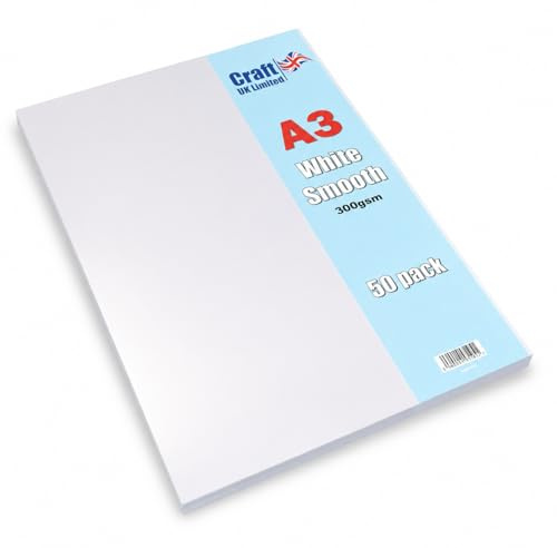 Craft UK 2010 A3 300gsm Smooth Card - White (Pack of 50 Sheets)