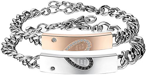 JewelryWe Coppia Bracciali Lui & Lei Regolabile,Cuore Puzzle Design,Acciaio Inox bracciali d'Amore,con Zircone Lucido,Regalo per San Valentino/Natale E