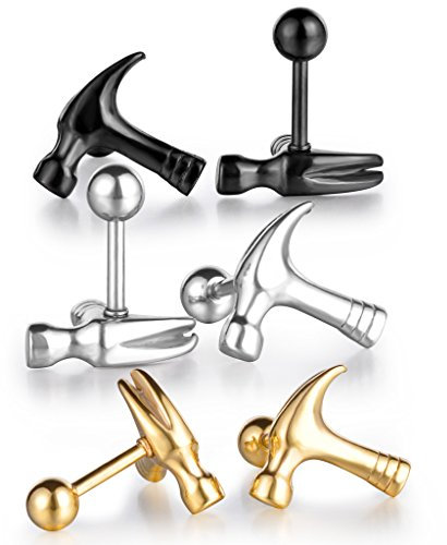 Feilok Edelstahl Gestüt Stecker Ohrringe Ohrstecker Ohrhänger Silber Gold Schwarz Klein Hammer Einzigartig Set (3 Paar)