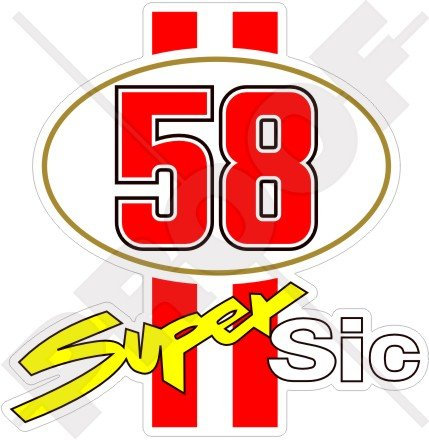 Marco Simoncelli 58 Super Sic Racing 100 mm Vinyl-Aufkleber für Fahrradhelm, Aufkleber