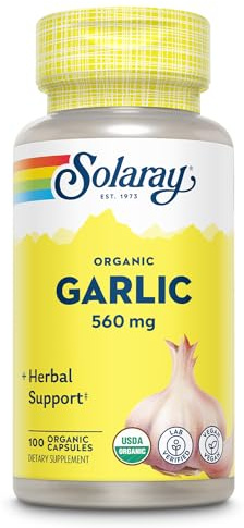 SOLARAY Organic Garlic Pills - 560 mg Garlic Supplements for Heart Health Support - USDA Organic Garlic Capsules - Vegan - 60-Day Money-Back Guarantee - 100 Servings, 100 VegCaps
