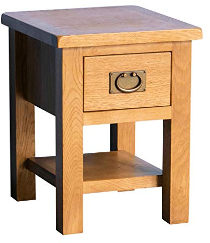 RoselandFurniture Surrey Oak Lamp Table with Drawer for Living Room | Fully Assembled, Wooden Sofa Side Piece with Storage, Waxed Finish, Traditional Rustic Style, H47cm W36cm D40cm