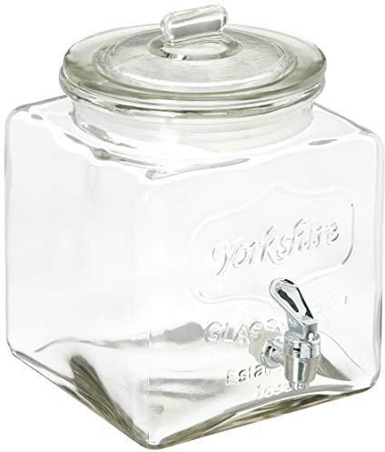 Circleware 67112 Yorkshire Sun Mason Jar Square Beverage Dispenser with Glass Lid-Handle Home & Kitchen Glassware Pitcher for Water, Juice, Beer, Punch, Iced Tea, Cold Drinks, Clear