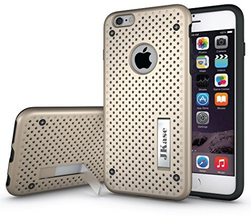 JKase iPhone 6S Plus Case [MESH] Protective Tough 2 Layers Armor Rugged Case Cover with Build-In Stand for Apple iPhone 6S Plus/iPhone 6 Plus (Gold)