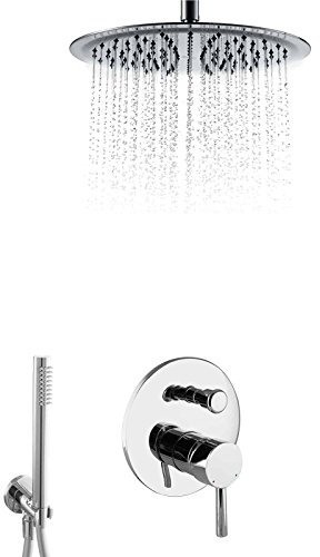 PaulGurkes Unterputz Dusch Set Regenbrause 30cm Komplettset Tropenwalddusche Kopfbrause Duschset einbaufertig Messing Duschsystem rund Deckenarm Unterputzmontage Regendusche