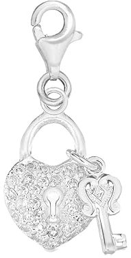 Tuscany Silver Women's Sterling Silver Cubic Zirconia Padlock and Key Charm