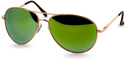 Caspar SG013 klassische Unisex Retro Piloten Sonnenbrille, Farbe:gold/grün verspiegelt