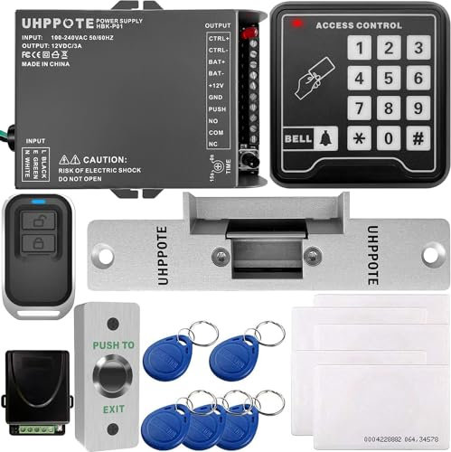 UHPPOTE Kit de Contrôle d'Accès pour Une-Porte avec 125KHz RFID EM ID Carte Clavier et Serrure Electrique Télécommande