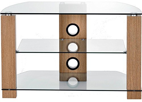 TTAP GROUP Light Oak Legs Clear Glass Stand for TV Upto 37-Inch