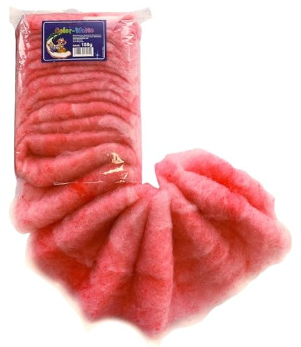COLOR- WATTE, Farbwatte, farbige, bunte Dekowatte. 150g rot Art.12025 ERDBEERROT