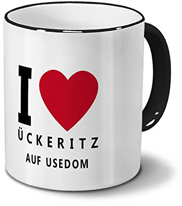 digital print Städtetasse Ückeritz - auf Usedom - Design I Love Ückeritz - auf Usedom, Stadt-Tasse, City-Mug, Kaffeetasse - Becher Schwarz
