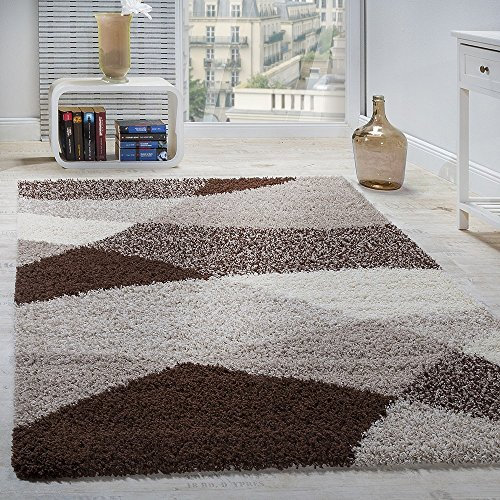 Paco Home Shaggy Teppich Hochflor Langflor Weich Geometrisch Gemustert Braun Beige Creme, Grösse:70x250 cm