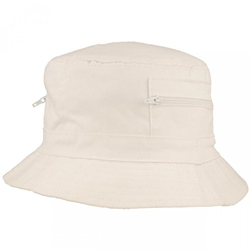 Breiter Fischer-Hut | Bucket-Hat | Sonnen-Hut – aus 100% Baumwolle - mit 2 integrierten Tasche – Waschbar & Faltbar – Weiß - Größe 59