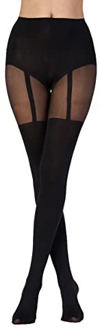 Pretty Polly Women's Suspender Tights Matt Fein 40 DEN 3 Tights, Black (Black Black), One size (Manufacturer Size:OS)