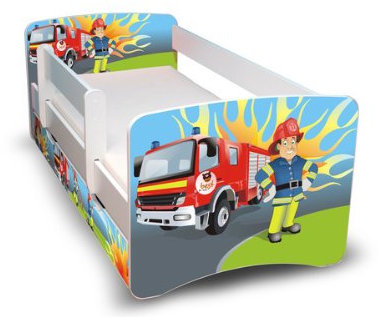 Best For Kids Kinderbett 80x160 mit Rausfallschutz + Schublade 44 Designs (Feuerwehr)