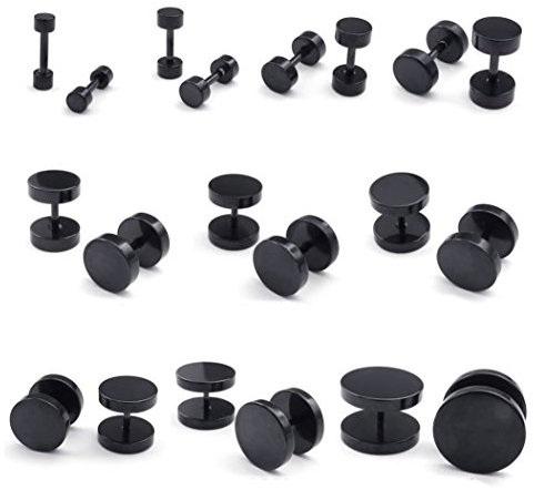 KONOV Schmuck Ohrringe – Herren Rund Ohrstecker, 3 – 14 mm 10 Paar – Edelstahl – für Damen und Herren – Farbe schwarz – mit Geschenktasche – F23880