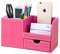 KINGFOM Büro Schreibtisch Organizer Ordnungssystem 4 Speicherabteil PU Leder Stiftebox Stifteköcher Bürobedarf (Rosa)
