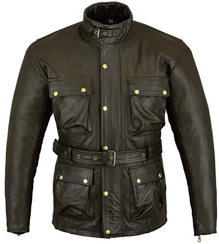 Trailmaster Vintage Motorradjacke Gewachstes Leder Braun Used Look Größe 3XL/56