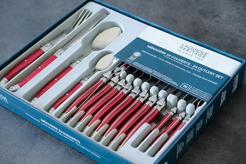 Laguiole Production 445180 Besteck-Set, Edelstahl, 24-teilig, Pearlescent Red