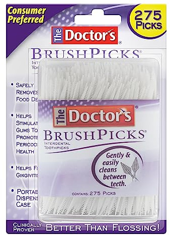 The Doctor's BrushPicks Interdental Toothpicks, 275 Picks | Gently Remove Food Debris from Braces & Dental Work, Interdental Brushes and Dental Pick 2-in-1, Plaque Remover for Teeth