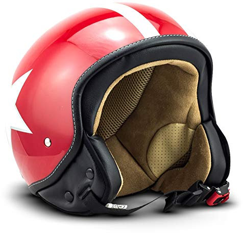 Soxon® SP-301 Star „Red“ · Jet-Helm · Motorrad-Helm Roller-Helm Scooter-Helm Moped Mofa-Helm Chopper Retro Vespa Vintage Pilot Biker Helmet Brille · ECE 22.05 Schnellverschluss Tasche S (55-56cm)