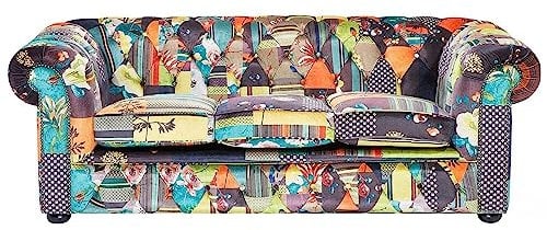 Beliani Stilvolles 3-Sitzer Sofa Polsterbezug Patchwork Motiv bunt Chesterfield