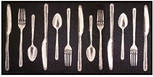 Déco Tapis 1740221 Lunch Teppich, Bedruckt, Polyamid/Latex, 57 x 115 cm, Motiv Besteck, Mehrfarbig