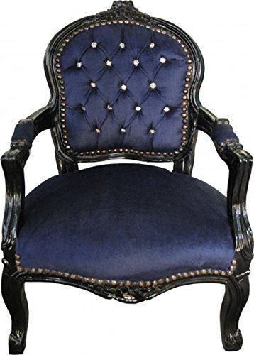 Casa Padrino Barock Kinder Stuhl Royalblau/Schwarz mit Bling Bling Glitzersteinen - Kindermöbel