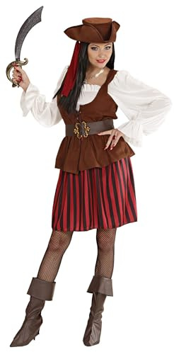 Widmann - Kostüm Piratin, Kleid mit Weste, Gürtel, Stiefelüberzieher, Stirnband, Hut, Seeräuber, Karneval, Mottoparty