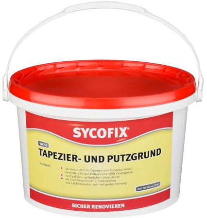 SYCOFIX Tapezier- u. Putzgrund LF 2,5 l, Tapetengrund, pigmentierte lösemittelfreie Grundierung vor Tapezier-, Putz- und Anstricharbeiten, sperrt nicht ab, verfestigend, reguliert Saugfähigkeit, innen