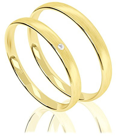 JC Trauringe 333 Gold Paarpreis I Ehe-Ringe mit kostenloser Gravur I Verlobungsringe 3mm breit inkl. Etui-Box I Herren-Ring ohne & Damen-Ring mit Zirkonia-Stein I Gr. 48 bis 72