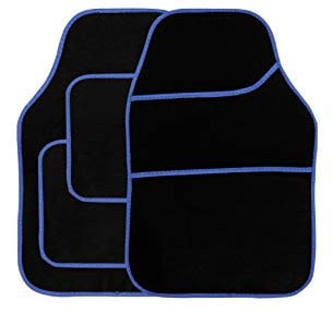 Streetwize - Velour Car Floor Mat Set [Black] Set of 4, Anti-Slip Car Mats with Blue Binding - Car Interior Accessory, Universal Fit